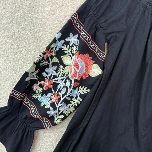 Free People Boho Embroidered Dress Women's Small Black Floral Mini Festival - Picture 8 of 10